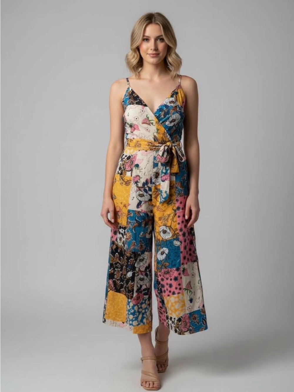 Floral Patchwork Wide-Leg Jumpsuit - Multicolor